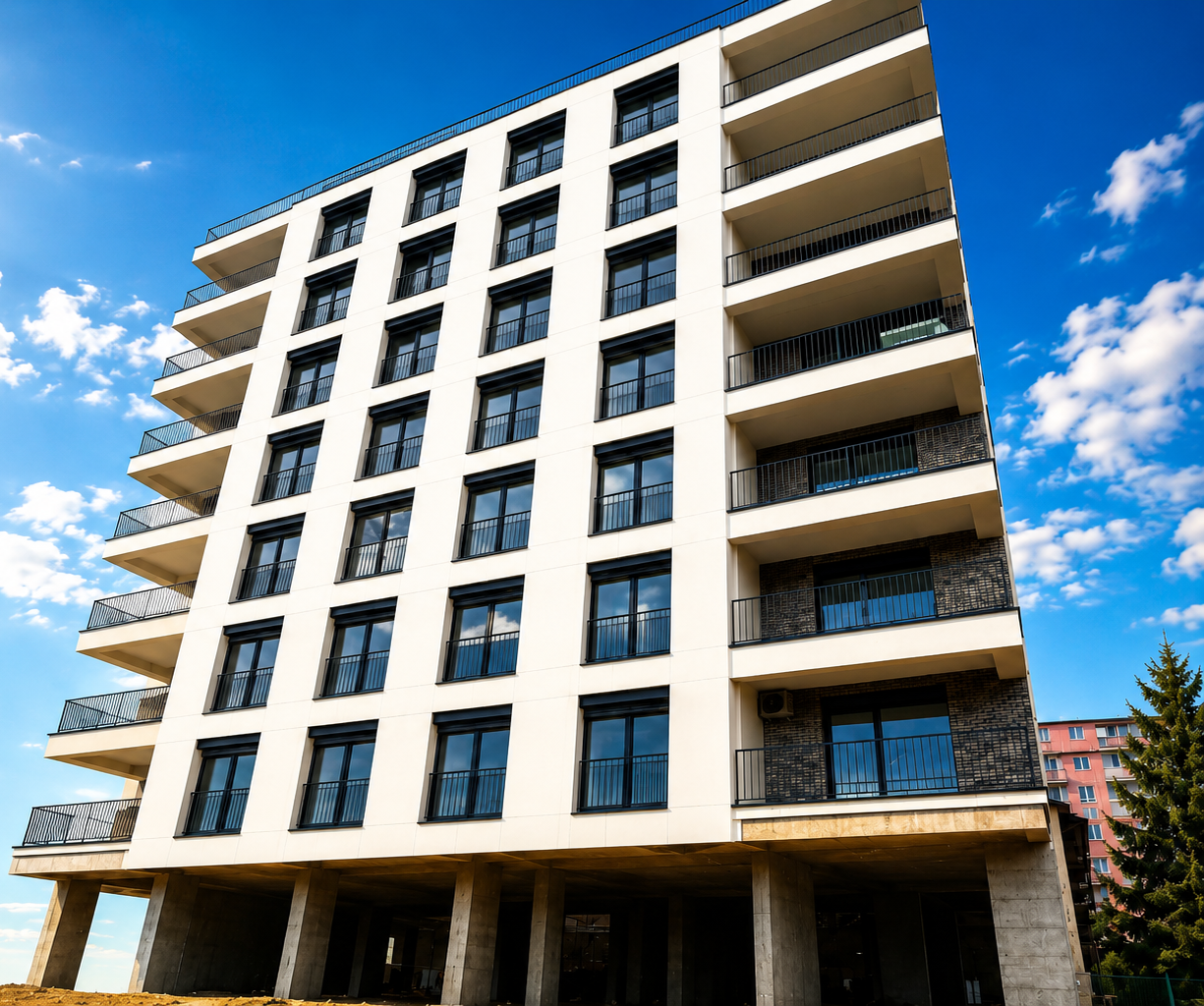 Rohbau eines Wohnhauses mit Mauerwerk und Betondecken