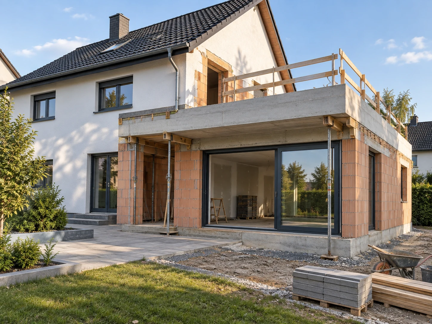 Anbau an ein bestehendes Wohnhaus während der Umbauarbeiten